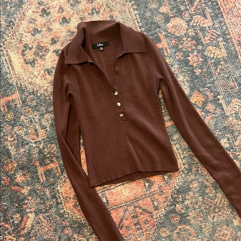 Chocolate Henley Ribbed Sweater with Collar
